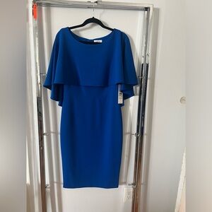 Elegant Blue Cape Dress by Calvin Klein